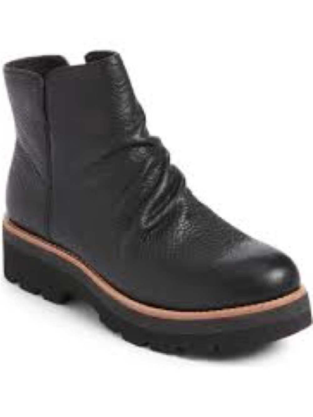 Sofft Black Leather Platform Ankle Boot with Tan Trim